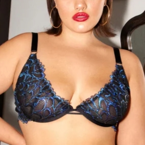Savage Not Sorry Ultra Demi Unlined Lace Bra Iridescent Black Caviar 32B - Picture 3 of 8